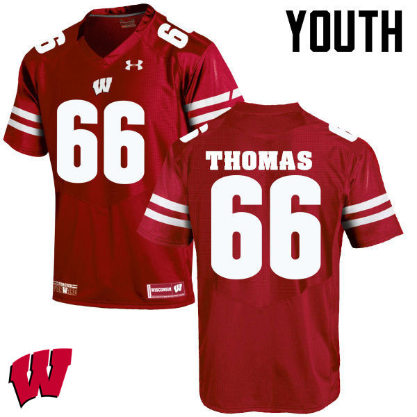 Youth Wisconsin Badgers #66 Kelly Thomas College Football Jerseys-Red